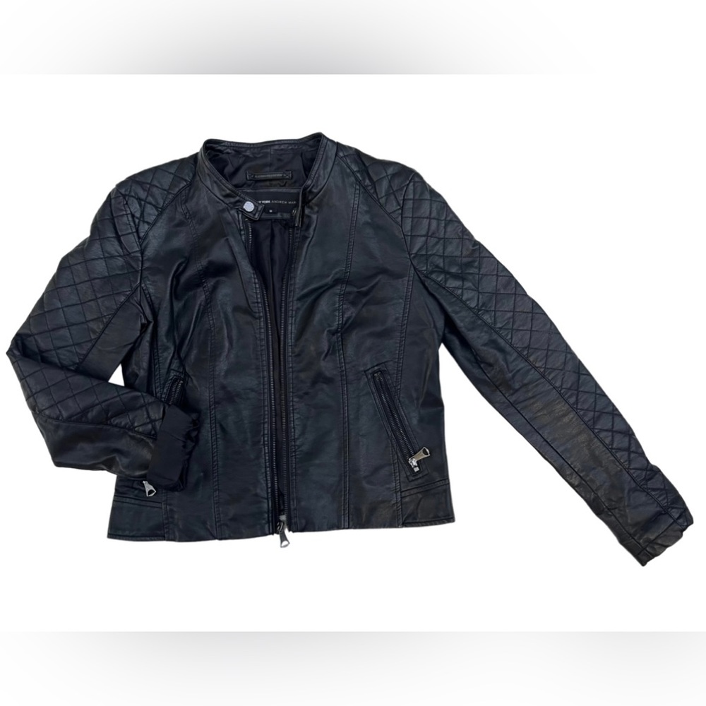 Marc New York Andrew Mark Women’s Black Leather Jacket Quilted Arms, Medium